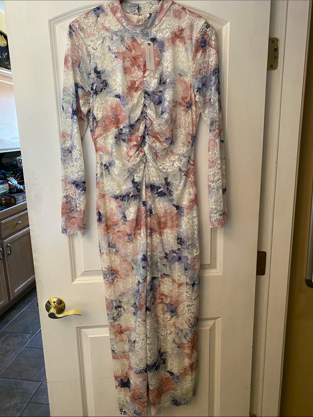 Anthropologie Floral Lace Ruched Maxi Dress Size Large NWT
